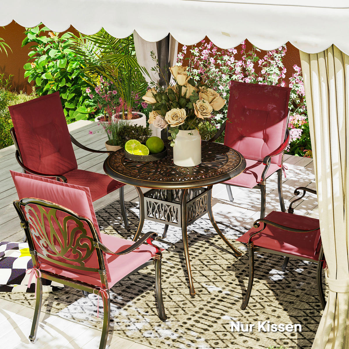 Outsunny Sitzkissen 4er Set weinrot Polyester B/H/L: ca. 50x5x108 cm Sitzkissen 4er Set - weinrot (108,00/50,00/5,00cm) - Outsunny