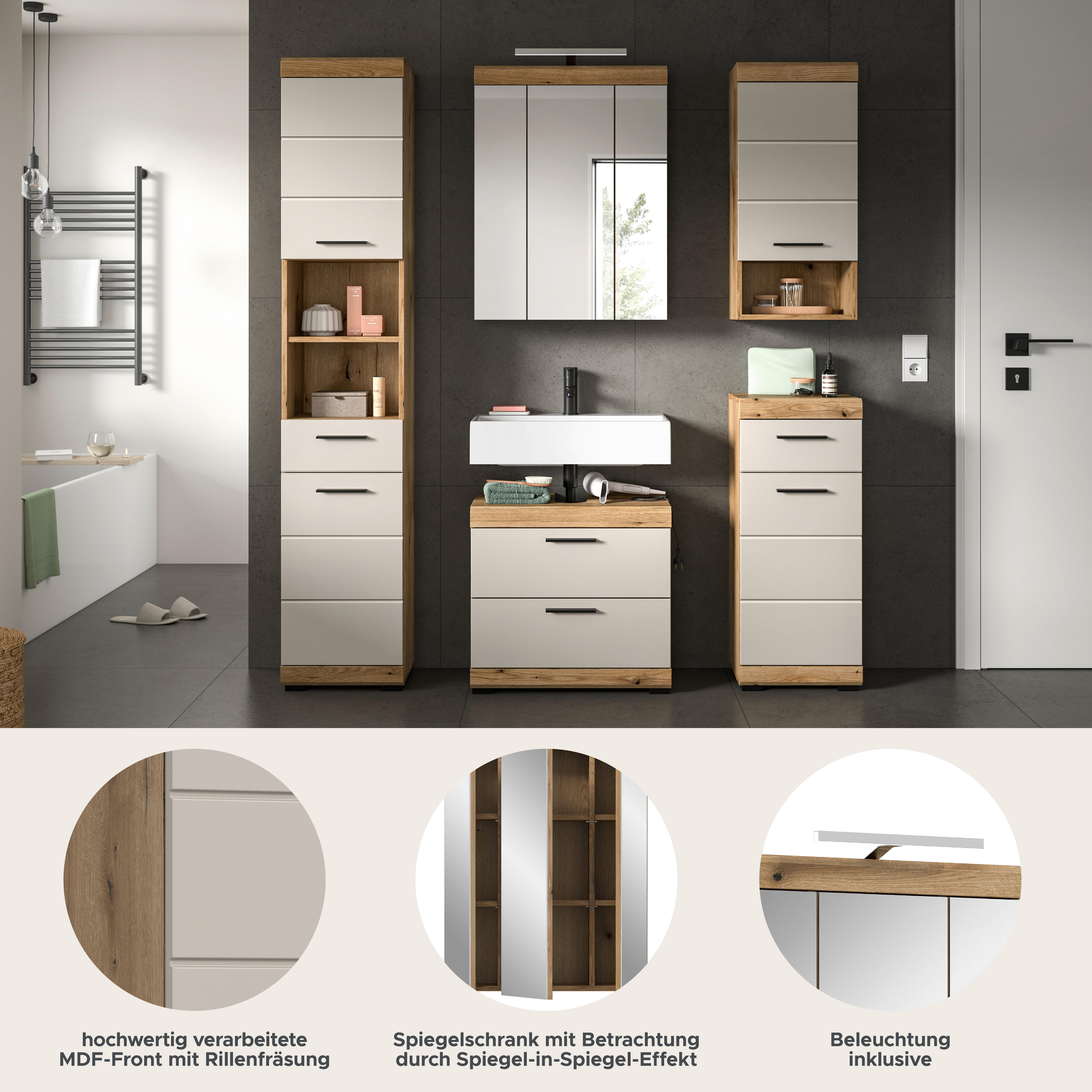 Badezimmer-Set Scout Evoke Oak Nachbildung Kaschmirgrau Nachbildung B/H/T: ca. 164x191x34 cm Scout - Kaschmirgrau (164,00/191,00/34,00cm) - xonox.home