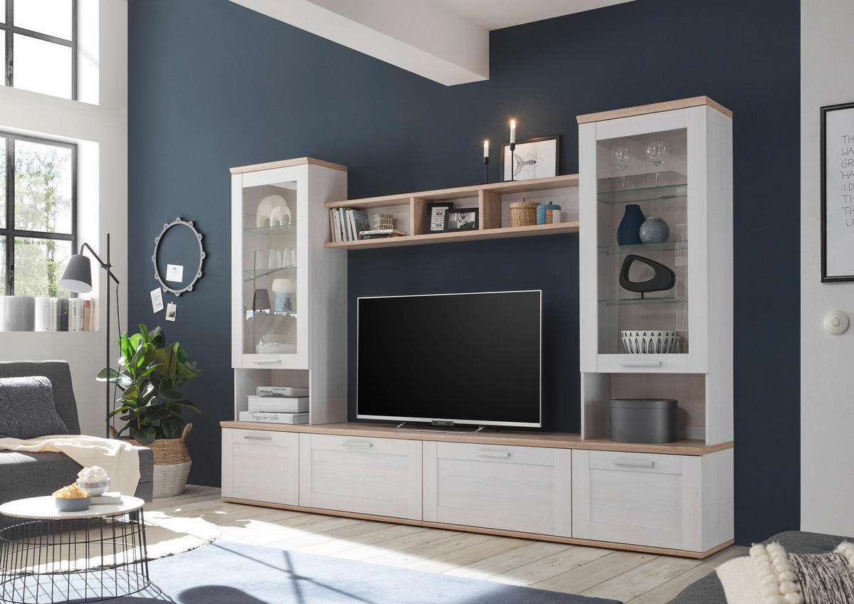 Wohnwand Romance Sibiu Lärche Nachbildung Eiche San-Remo Nachbildung B/H/T: ca. 277x191x43 cm Romance - Eiche (277,00/191,00/43,00cm)