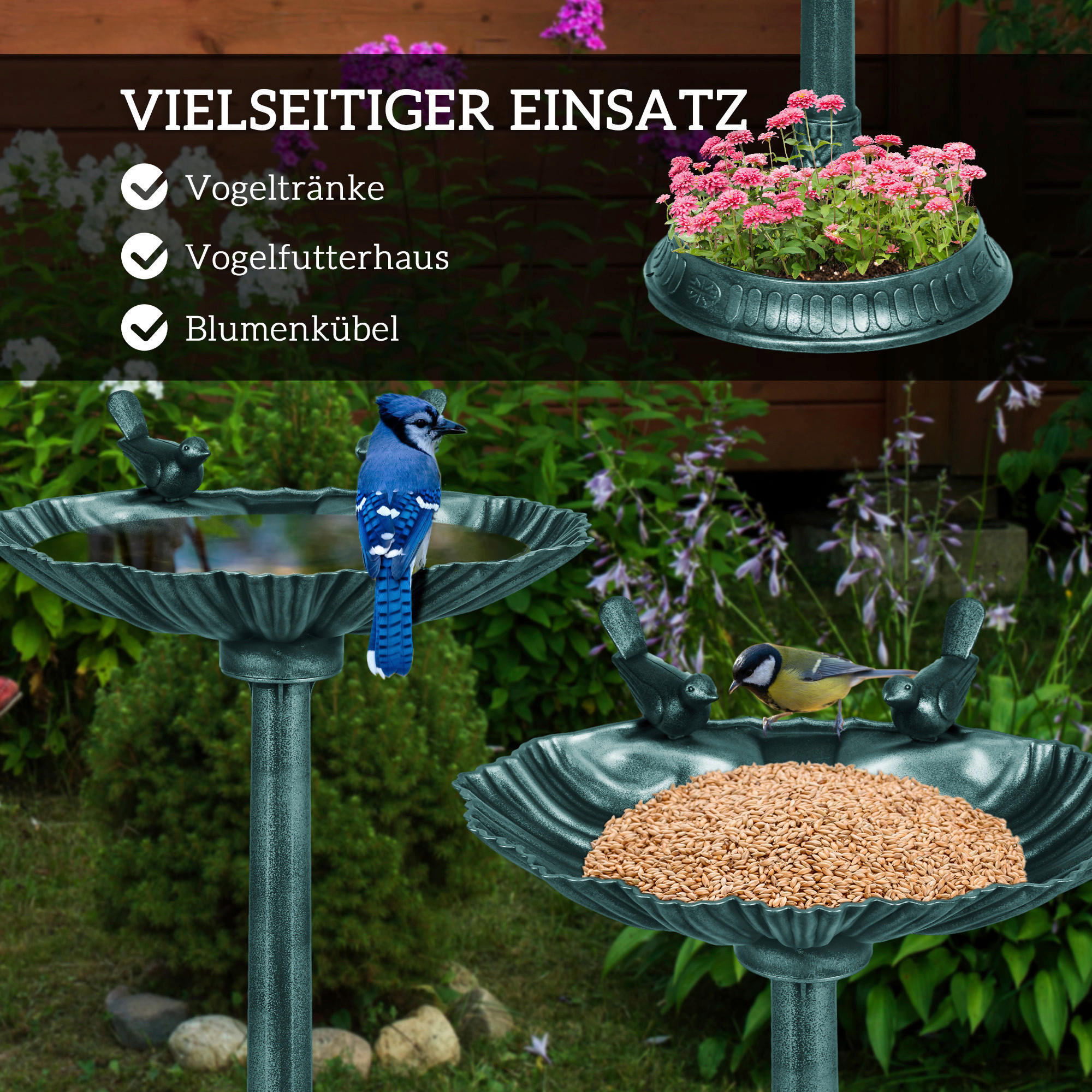 Thumbnail - Outsunny Vogeltränke dunkelgrün Kunststoff B/H/L: ca. 38x81x49,5 cm