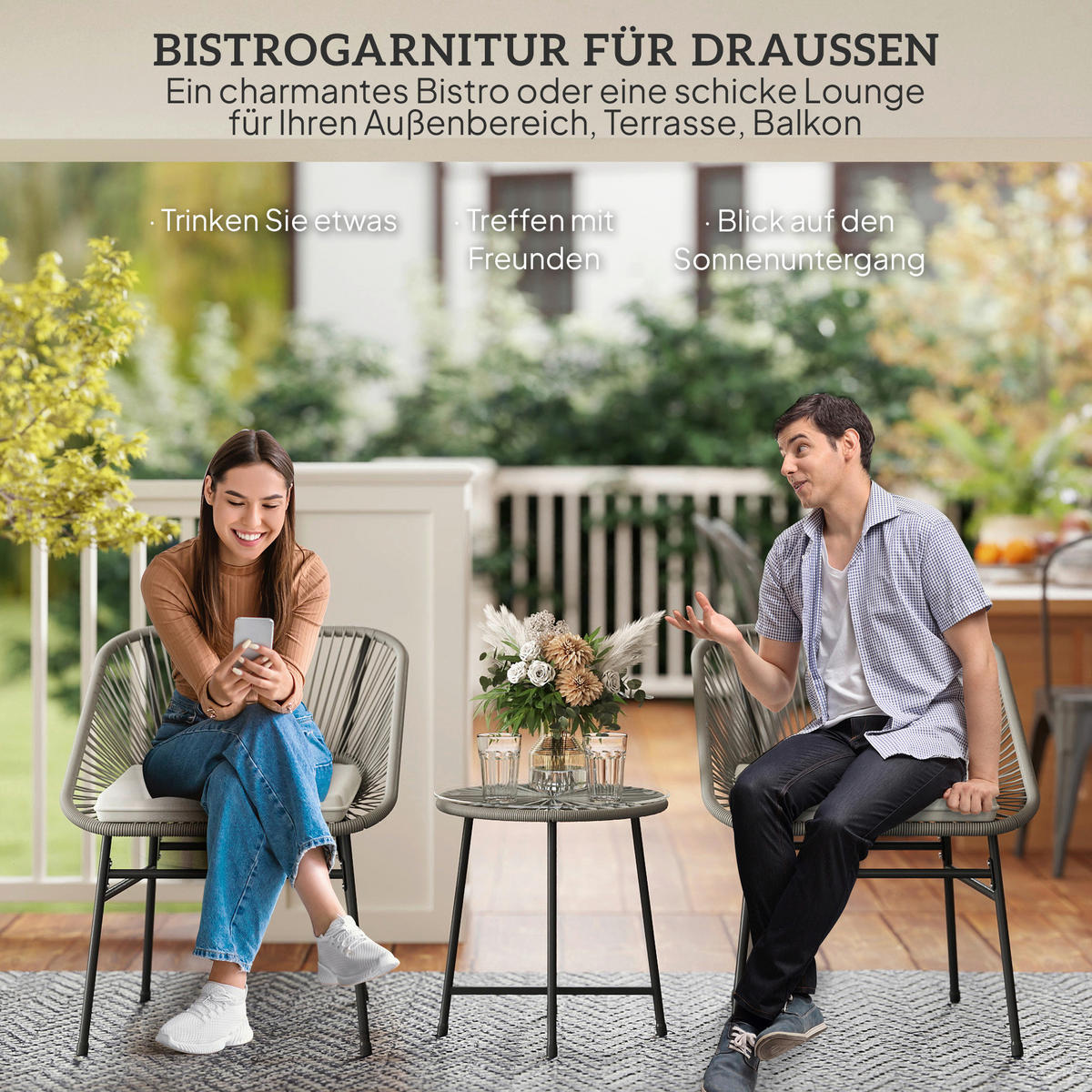 Outsunny Balkonmöbel-Set dunkelgrau Polyethylen B/H/L: ca. 63x76x65 cm Balkonmöbel Set - dunkelgrau (65,00/63,00/76,00cm) - Outsunny