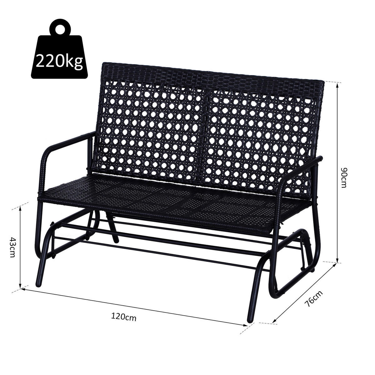 Outsunny Schaukelbank schwarz Metall B/H/L: ca. 76x90x120 cm Schaukelbank - schwarz (120,00/76,00/90,00cm) - Outsunny