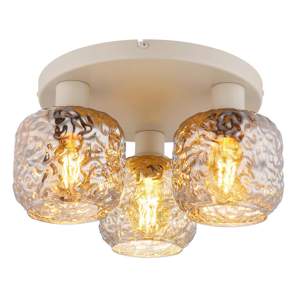Thumbnail - GLOBO Deckenleuchte Rauch beige Glas Metall B/H/L: ca. 34x27,5x34 cm 3 Brennstellen