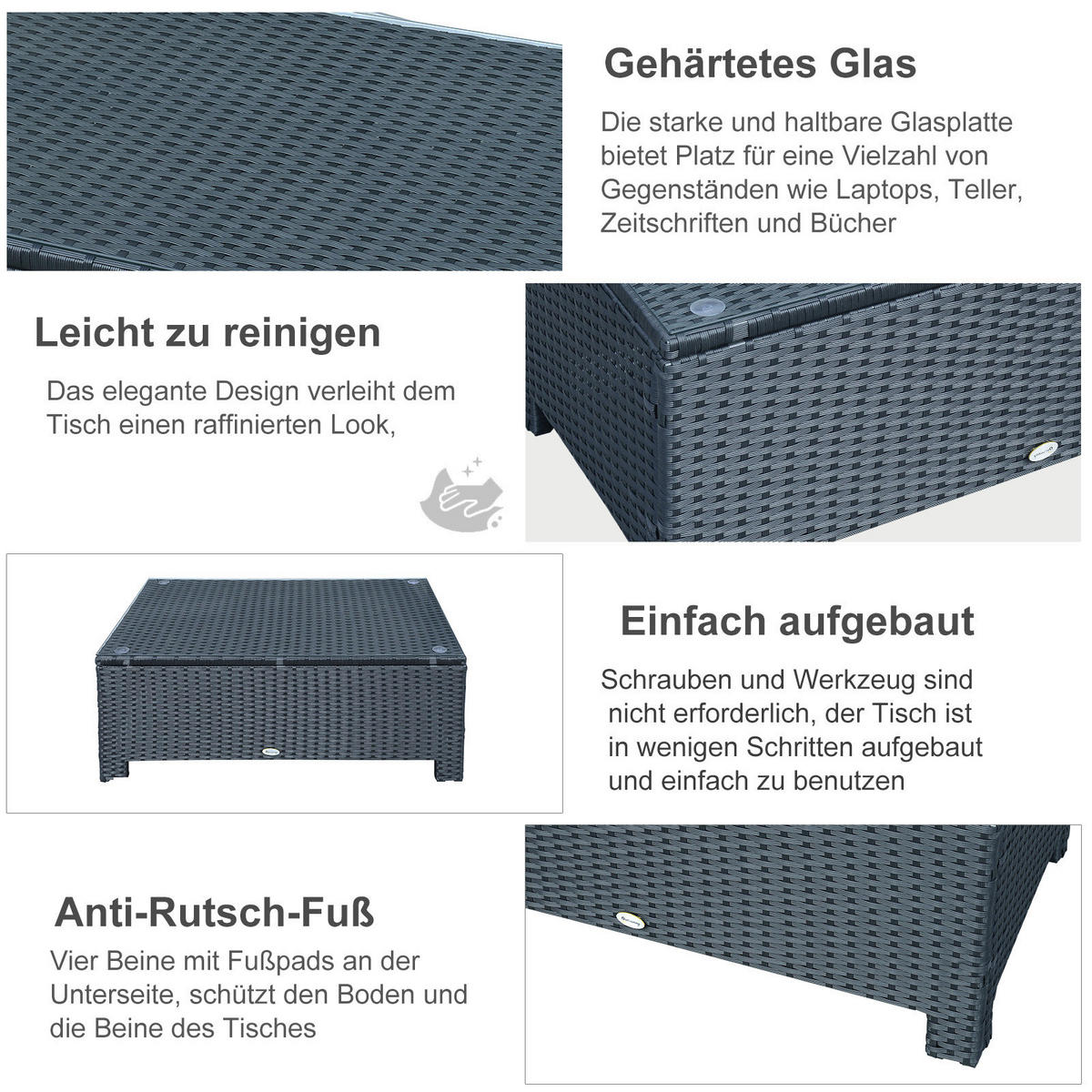 Outsunny Beistelltisch schwarz Glas B/H/L: ca. 50x85x39 cm Beistelltisch - schwarz (39,00/50,00/85,00cm) - Outsunny