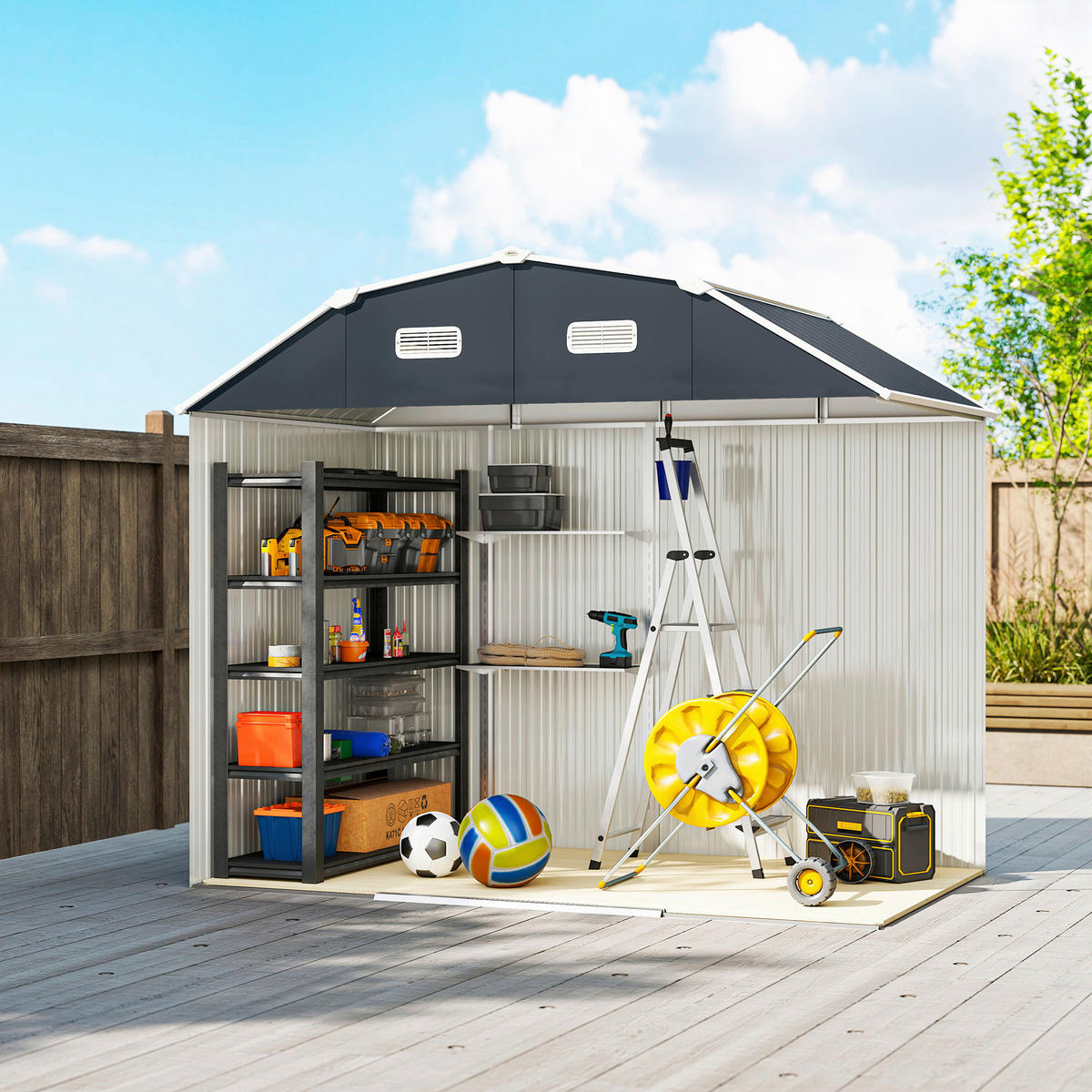 Outsunny Gerätehaus dunkelgrau B/H/L: ca. 132x198,5x238 cm Gerätehaus - dunkelgrau (238,00/132,00/198,50cm) - Outsunny