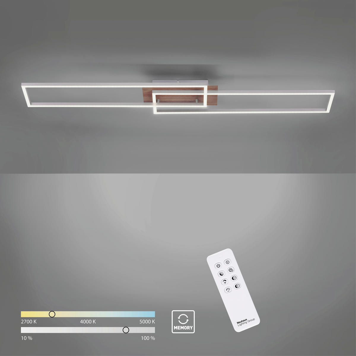 Just Light LED-Deckenleuchte IVEN 14019-78 stahlfarbig Metall B/H/T: ca. 25x7x110 cm 2 Brennstellen IVEN - stahlfarbig (25,00/7,00/110,00cm) - Just Light