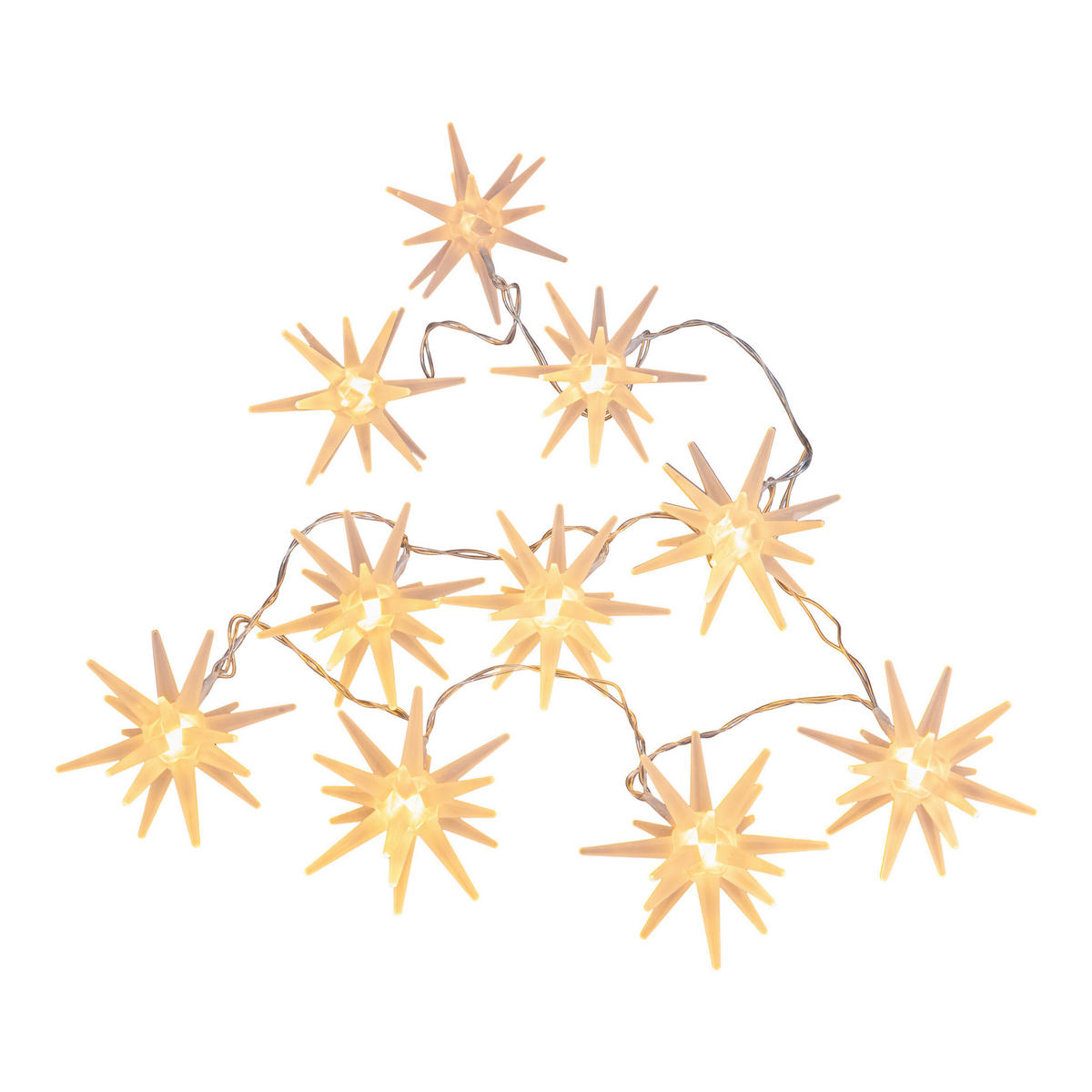 Näve Leuchten LED-Lichterkette weiß Kunststoff B/H/T: ca. 10x10x165 cm 10er-LED-Lichterkette 3D-STERNE - weiß (10,00/10,00/165,00cm) - Näve Leuchten