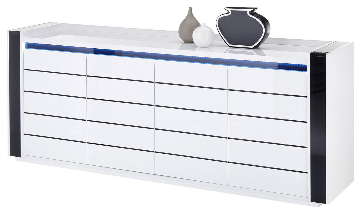 Sideboard Savona weiß Hochglanz schwarz Hochglanz B/H/T: ca. 220x87x50 cm Savona - weiß/schwarz (220,00/87,00/50,00cm)