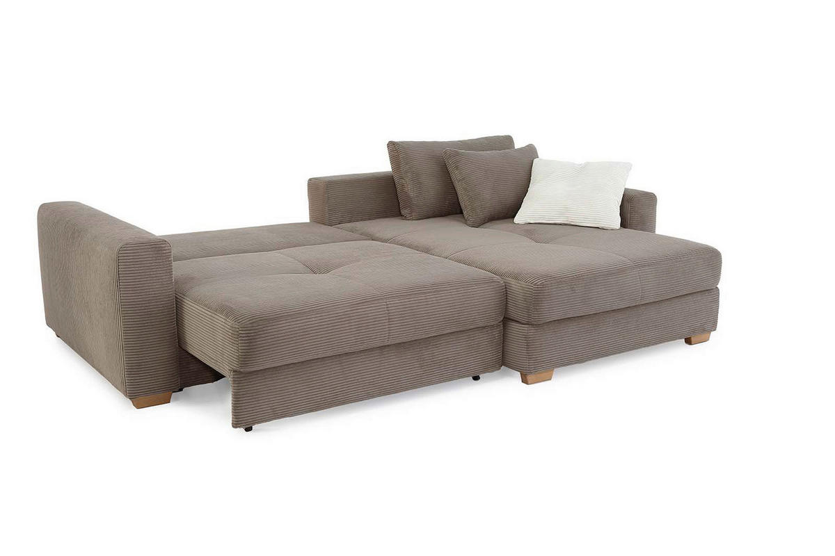 Funktionsecke beige Velourstoff B/H/T: ca. 288x86x186 cm Kampen_Funktionsecke - beige/Eiche (288,00/86,00/186,00cm)