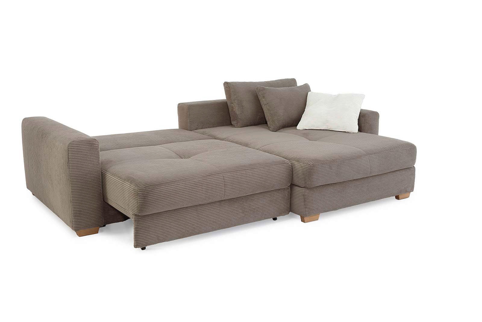 Thumbnail - Ecksofa mit Bettfunktion und Bettkasten beige Velourstoff B/H/T: ca. 288x86x186 cm