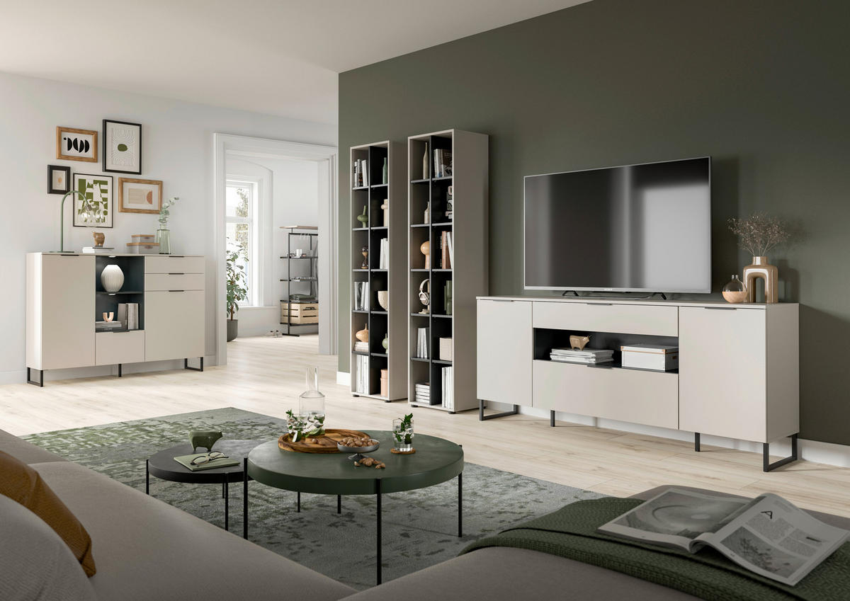 Wohnwand Noida Kaschmirgrau Nachbildung schwarz B/H/T: ca. 305x192x41 cm Noida - schwarz (305,00/192,00/41,00cm) - xonox.home