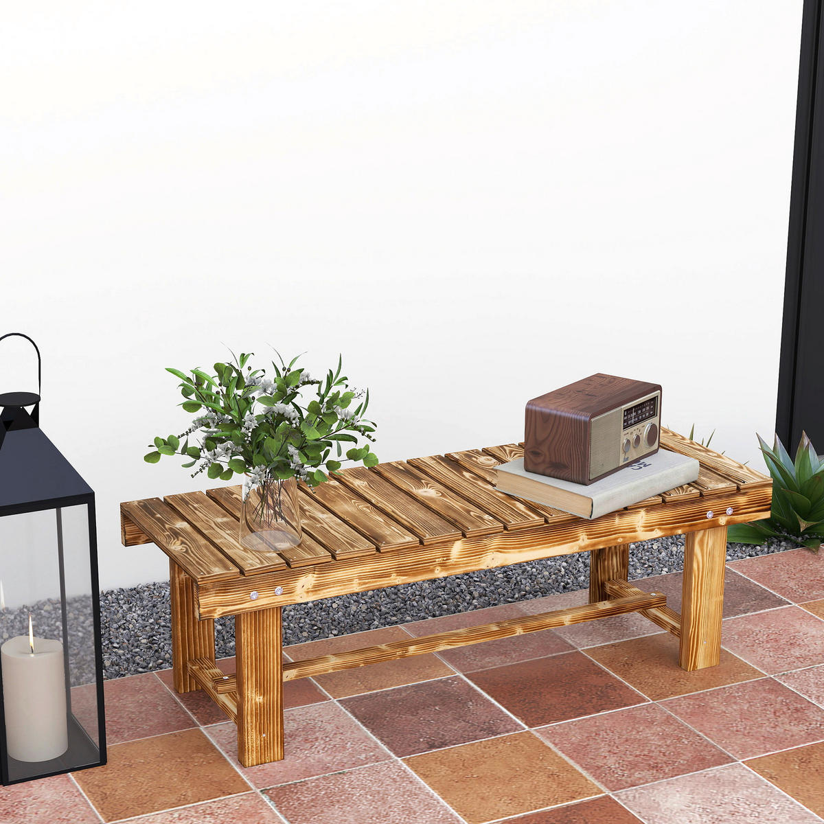 Outsunny Gartenbank braun Holz B/H/L: ca. 38x35x110 cm Gartenbank - braun (110,00/38,00/35,00cm) - Outsunny