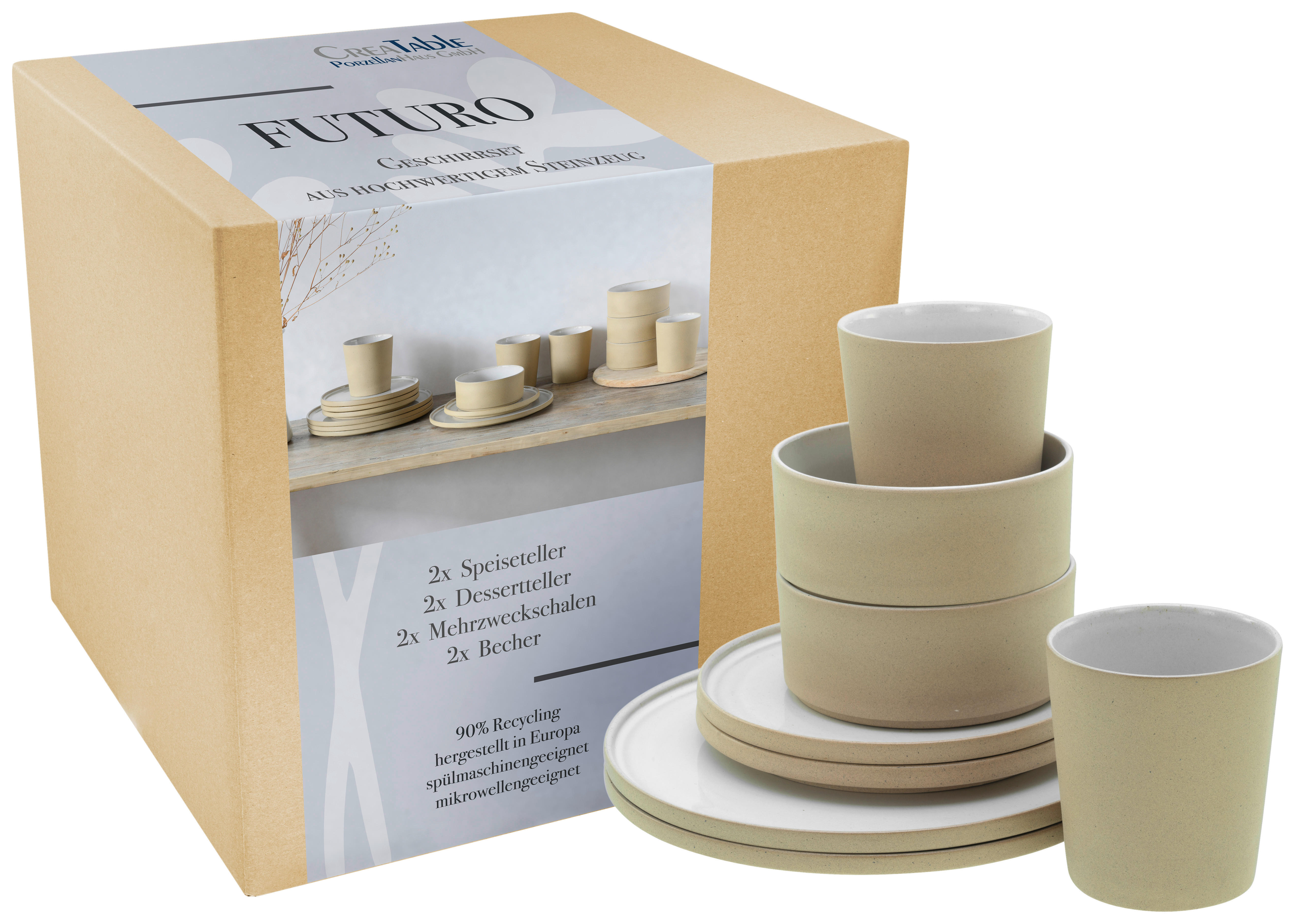 CreaTable Kombiservice Futuro weiß Steinzeug 8 tlg. Futuro - sand/weiß - CreaTable