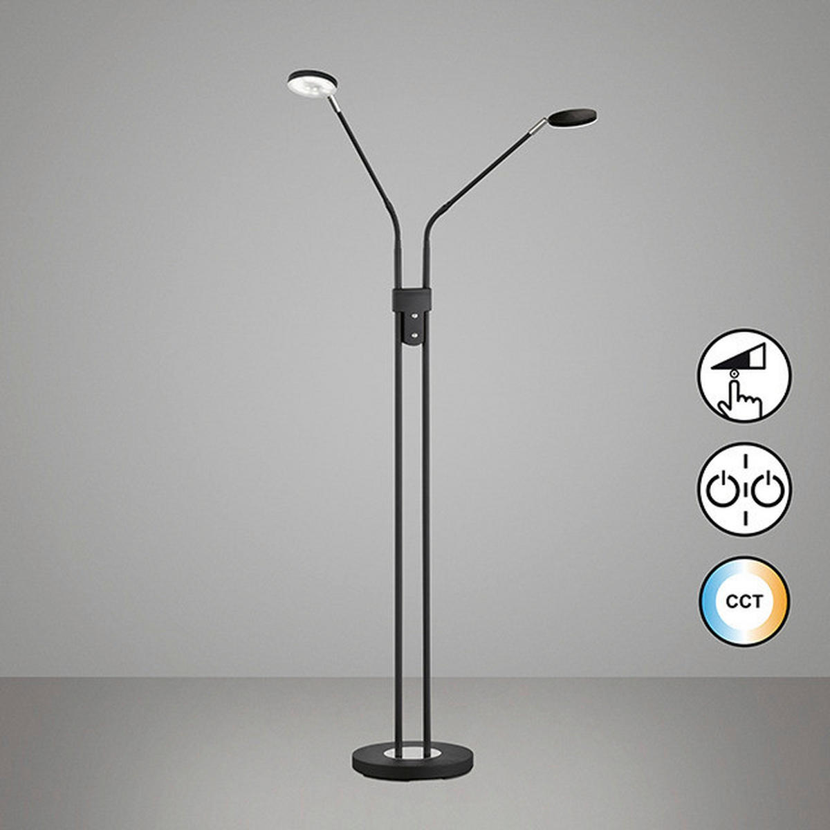 easy! by FHL Stehleuchte 840038 Luna schwarz Chrom Metall B/H/T: ca. 25x150x25 cm 2 Brennstellen Luna - schwarz/Chrom (25,00/150,00/25,00cm) - easy! by FHL