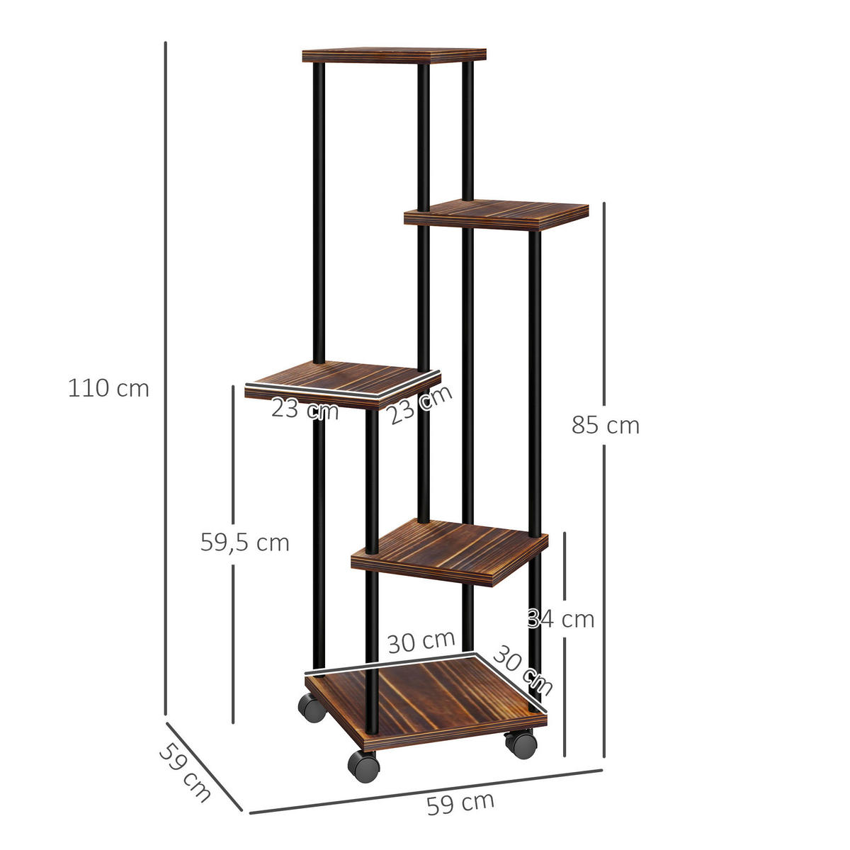 Outsunny Pflanzenständer braun Holz B/H/L: ca. 59x110x59 cm Pflanzenständer - braun/schwarz (59,00/59,00/110,00cm) - Outsunny