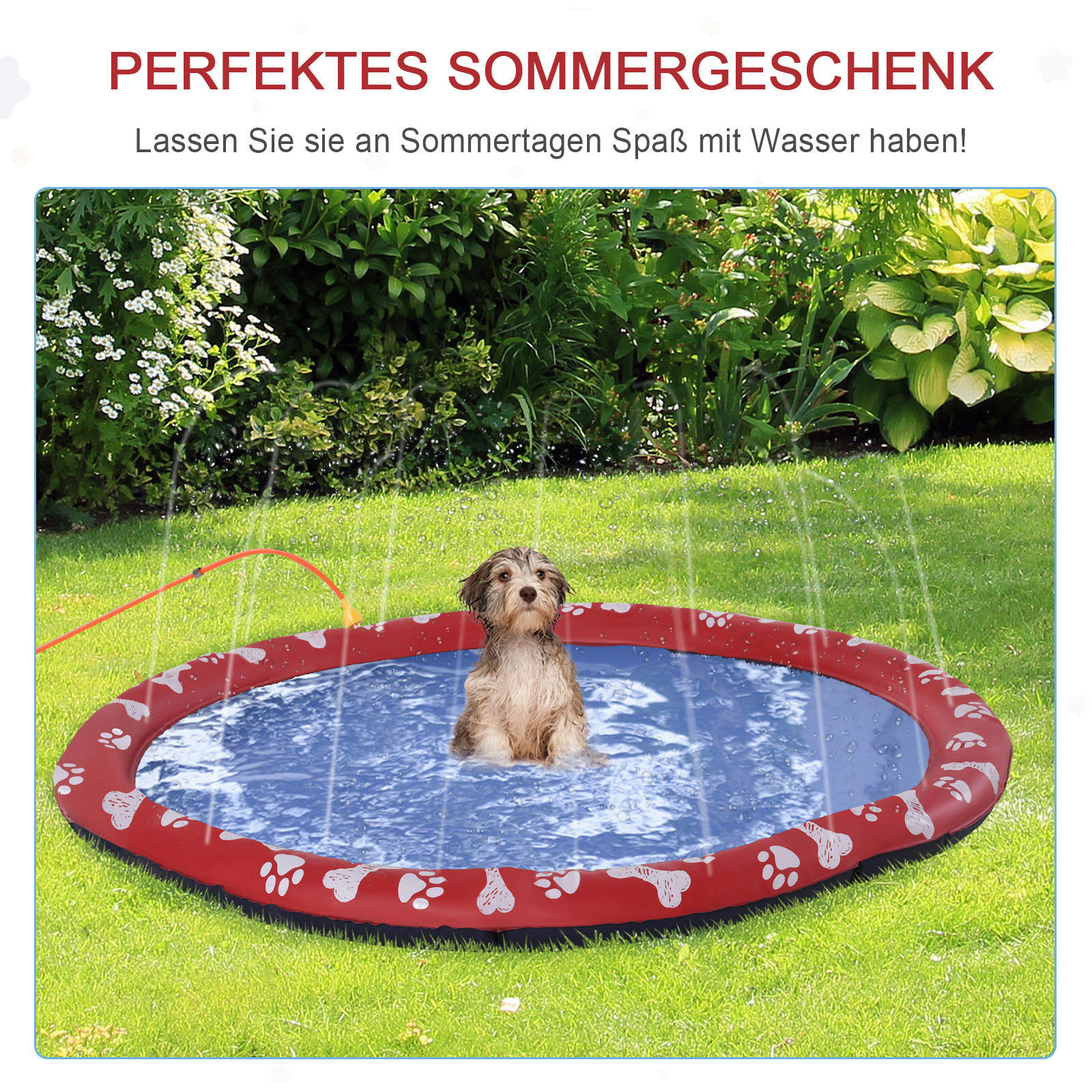 PawHut Hunde-Planschbecken rot Kunststoff B/H/L: ca. 150x1x150 cm Hunde-Planschbecken - rot (150,00/150,00/1,00cm) - PawHut