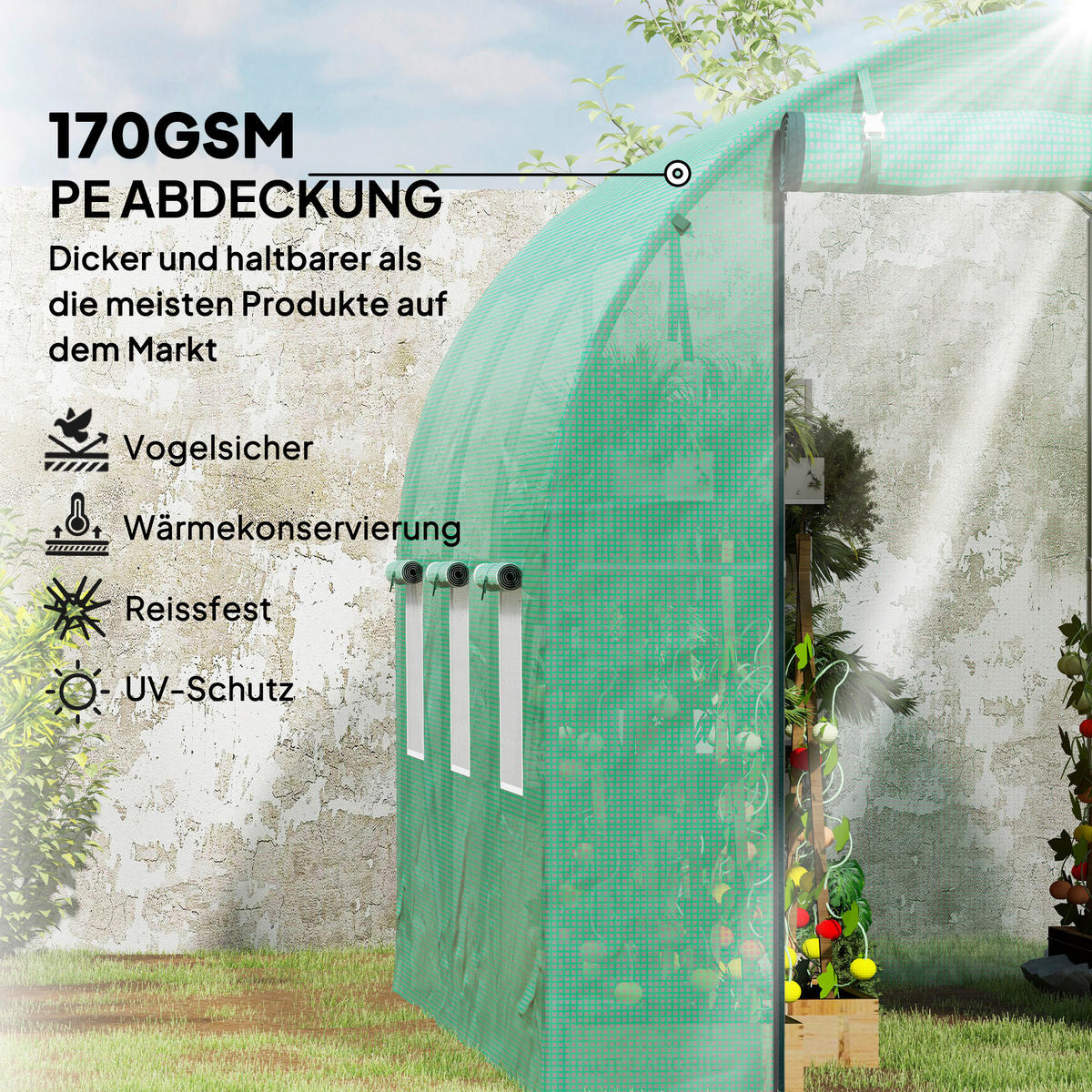 Outsunny Folientunnel B/H/L: ca. 200x195x300 cm Folientunnel - grün (300,00/200,00/195,00cm) - Outsunny