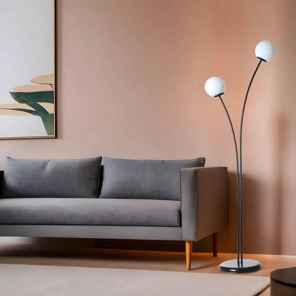 Thumbnail - Opviq Stehleuchte schwarz weiß Metall Glas B/H/L: ca. 30x165x50 cm E27 1 Brennstellen