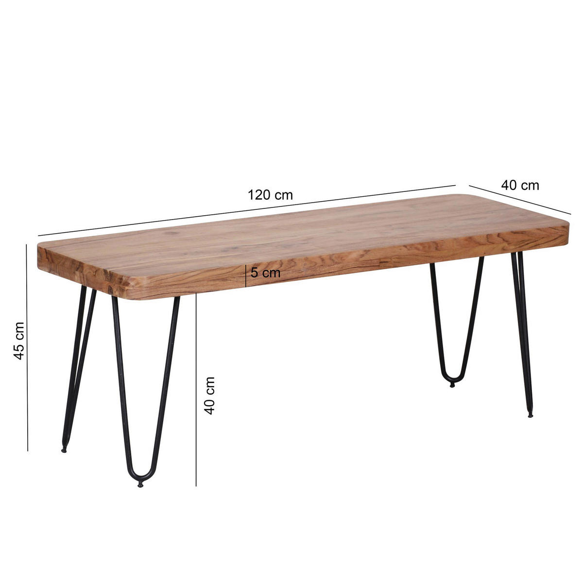 Wohnling Sitzbank natur schwarz Akazie Metall B/H/T: ca. 120x45x40 cm Sitzbank - natur/schwarz (120,00/45,00/40,00cm) - Wohnling