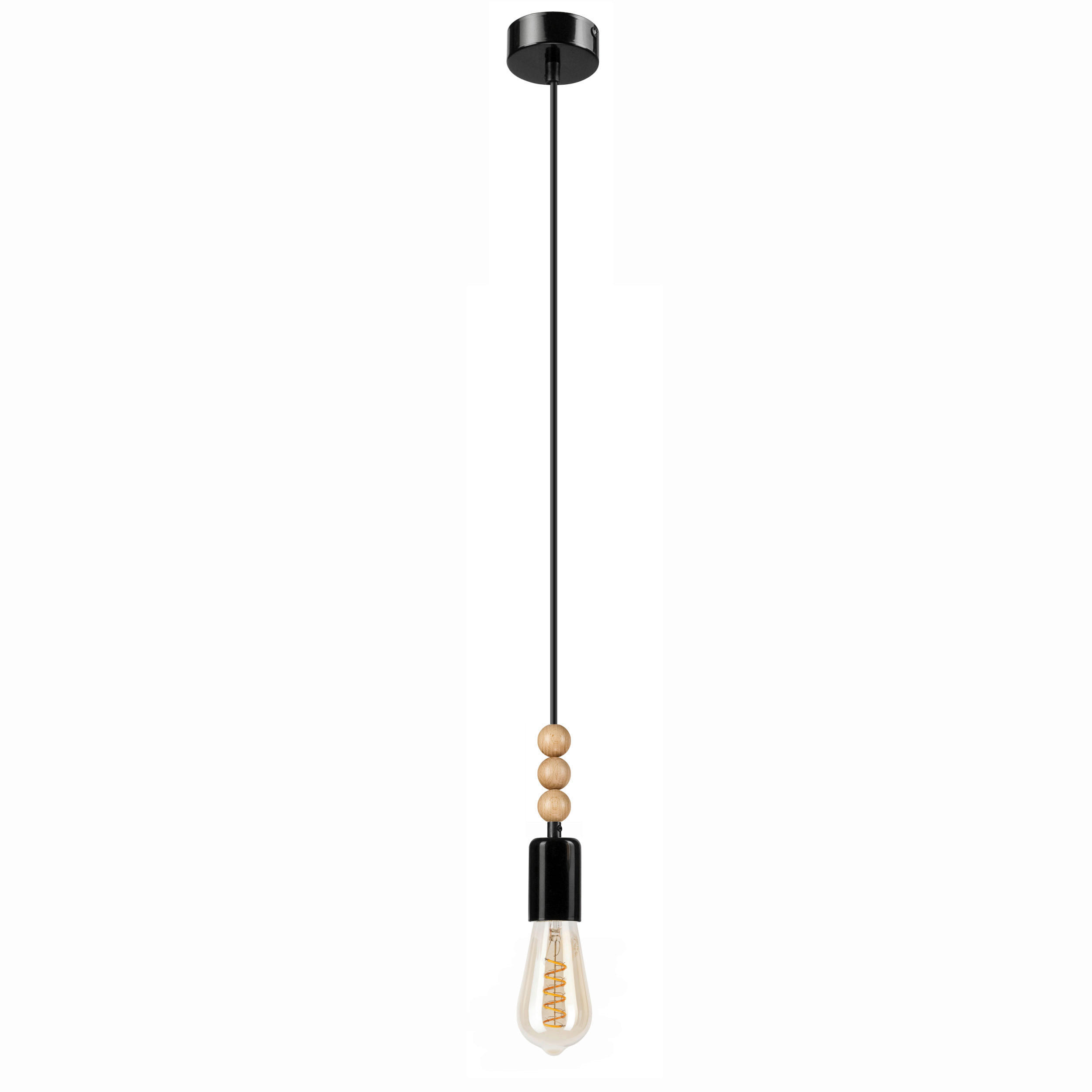 Lamkur Pendelleuchte SIMON 37349 schwarz Stahl Holz H/L: ca. 94x8 cm E27 1 Brennstellen Simon - schwarz (8,00cm) - Lamkur