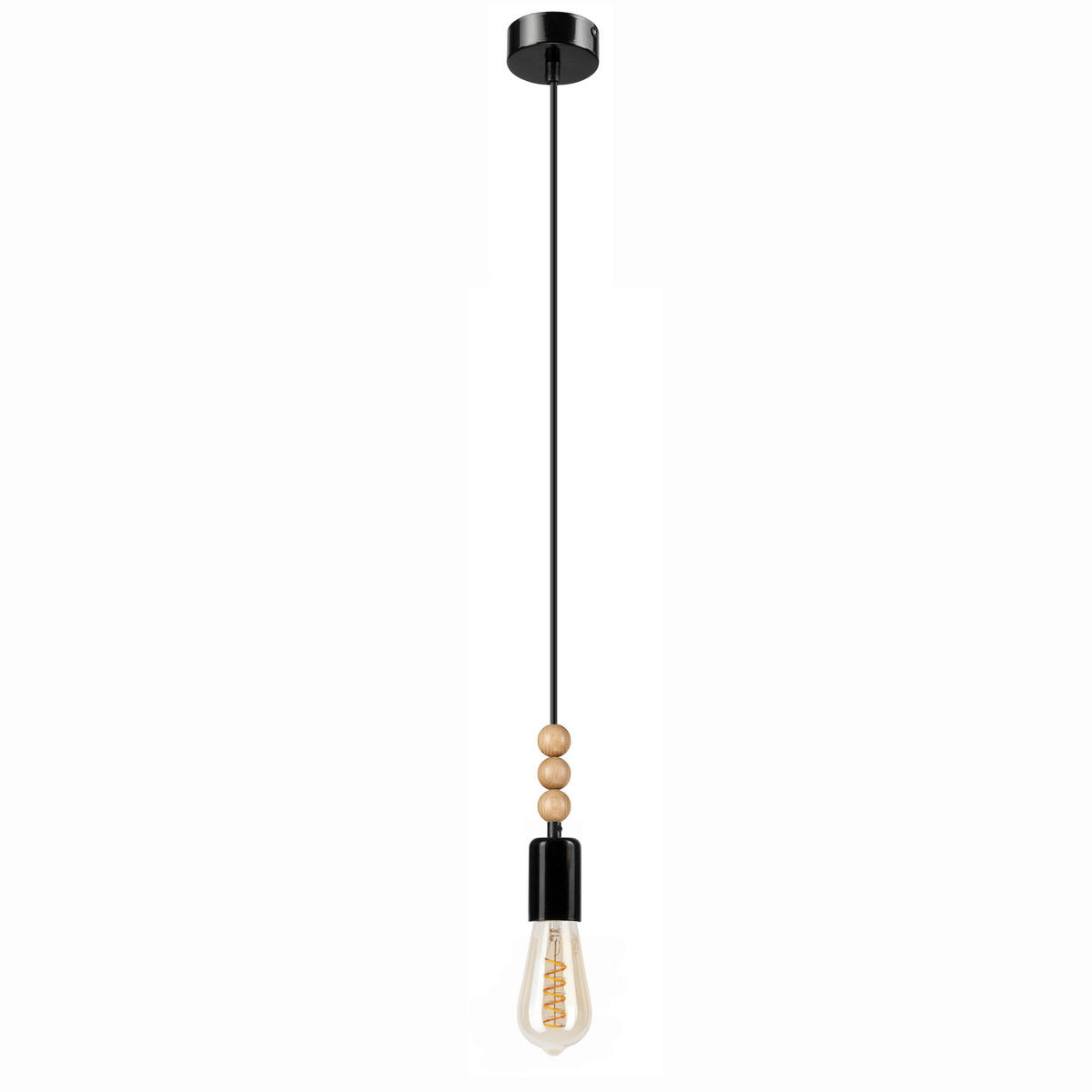 Lamkur Pendelleuchte SIMON 37349 schwarz Stahl Holz H/L: ca. 94x8 cm E27 1 Brennstellen Simon - schwarz (8,00cm) - Lamkur