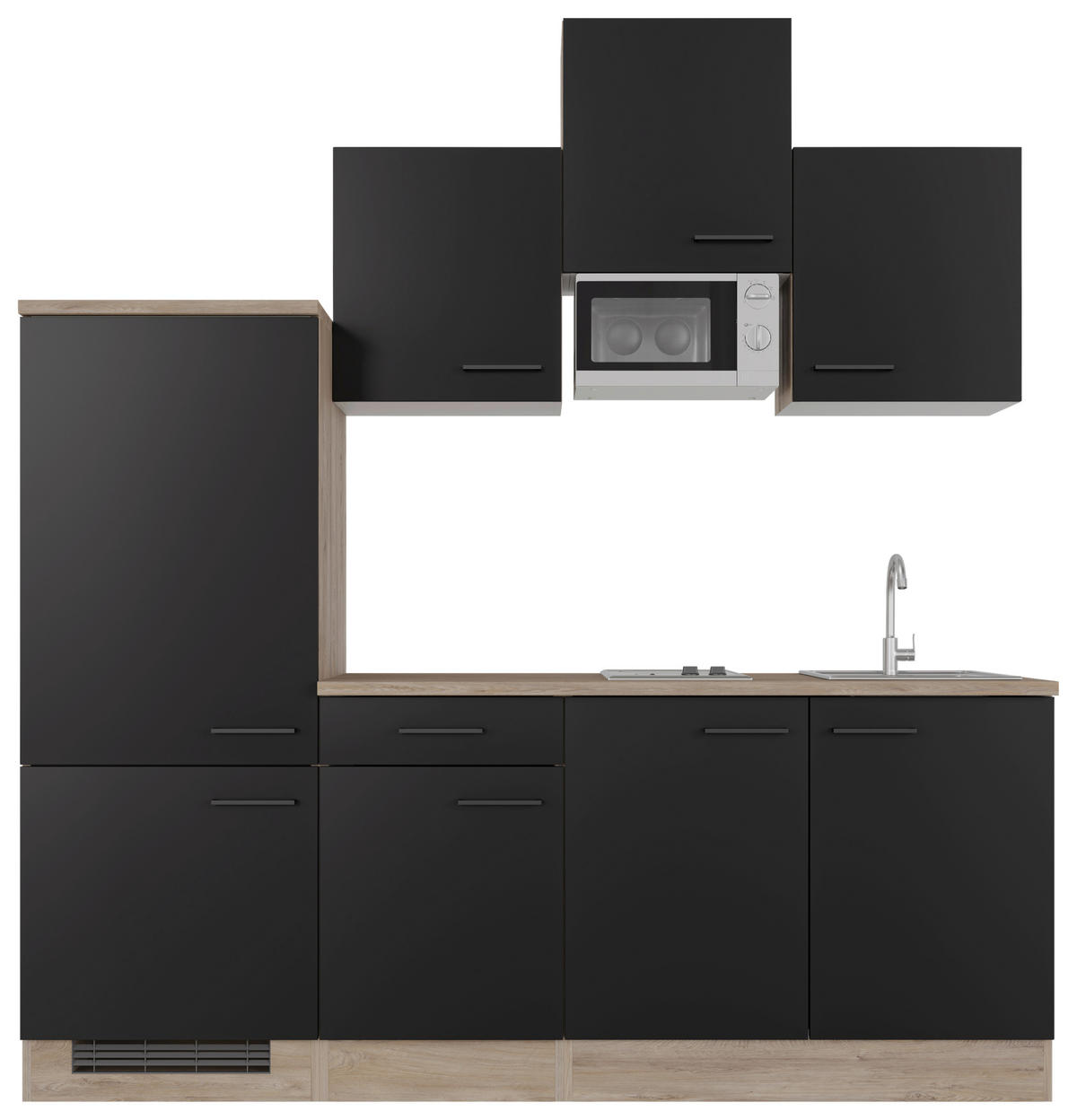 Küchenblock Capri schwarz matt B/H/T: ca. 210x226x60 cm Capri - schwarz/Oak (210,00/226,00/60,00cm) - Flex-Well