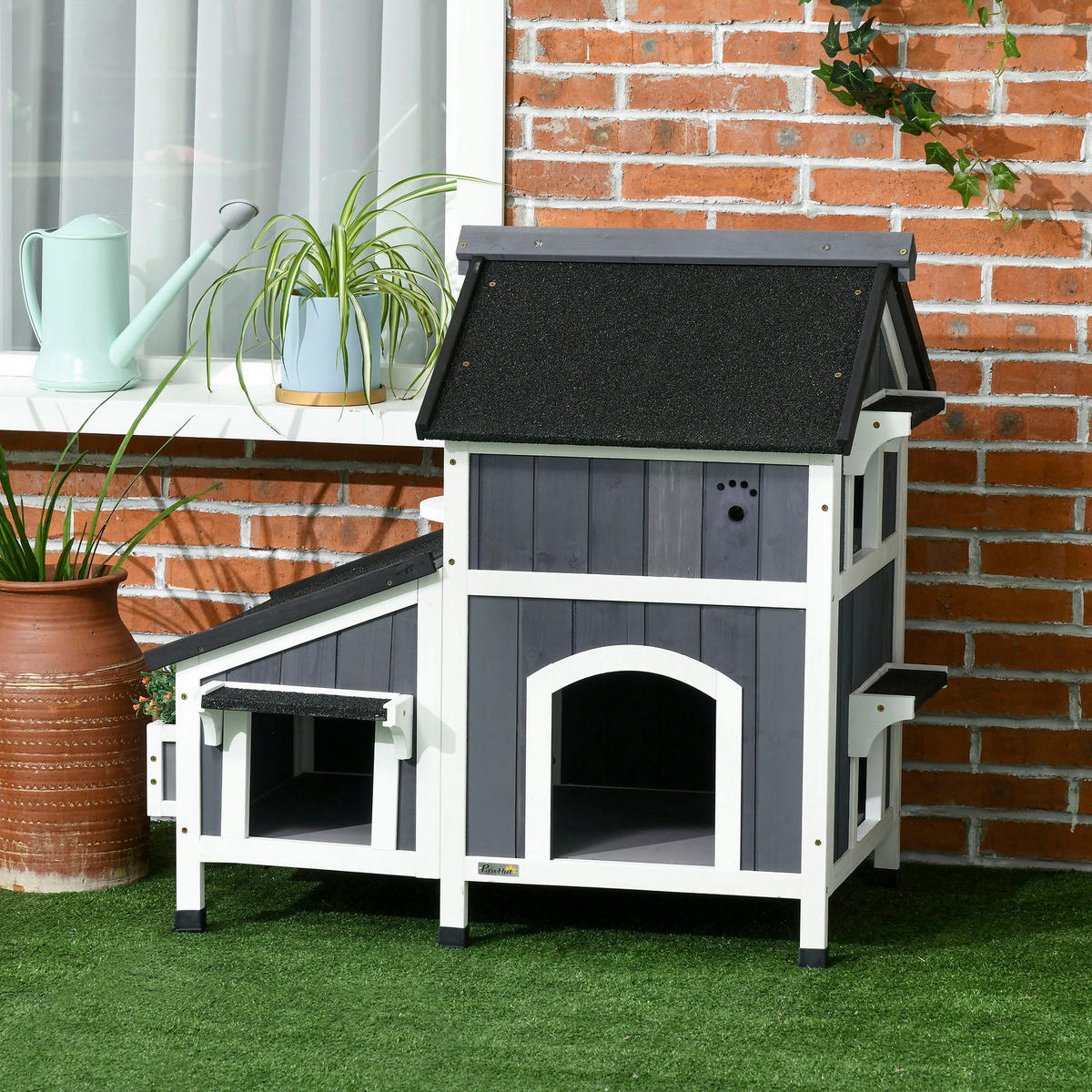 PawHut Katzen-Zubehör grau Edelstahl B/H/L: ca. 65x96x85,5 cm Katzenhaus - grau (85,50/65,00/96,00cm) - PawHut