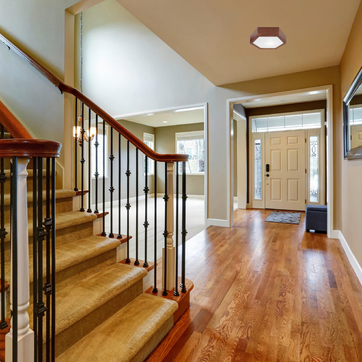 Lamkur Deckenleuchte rustikal Holz Glas B/H/L: ca. 33x12x33 cm 1 Brennstellen Hex - rustikal (33,00/33,00/12,00cm) - Lamkur