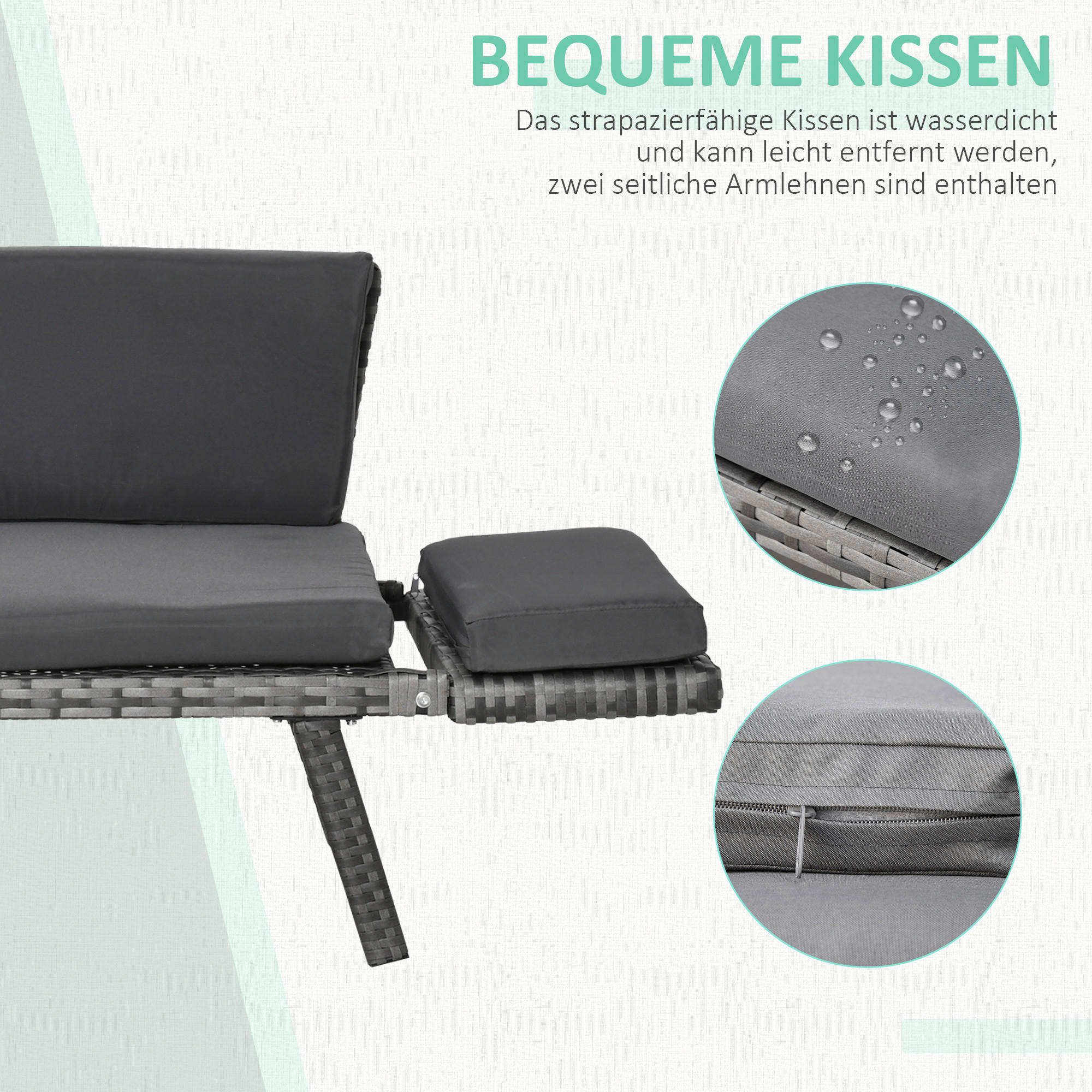 Outsunny Gartensofa grau Polyrattan B/H/L: ca. 63x129x67 cm Rattansofa - grau (67,00/63,00/129,00cm) - Outsunny