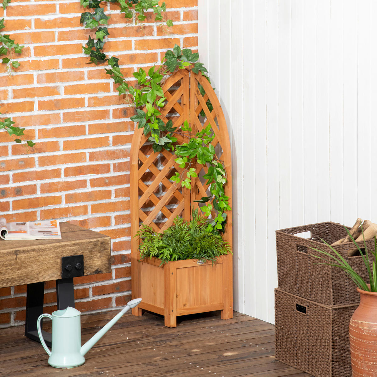 Outsunny Eckbeet B/H/L: ca. 32x108x32 cm Eckbeet - braun (32,00/32,00/108,00cm) - Outsunny