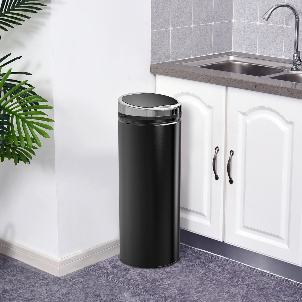 HOMCOM Automatik-Mülleimer 03-0046 schwarz Stahl Kunststoff Polypropylen B/H/L: ca. 30,5x30,5x81,5 cm Automatik_Mülleimer - schwarz (81,50/30,50/30,50cm) - HOMCOM