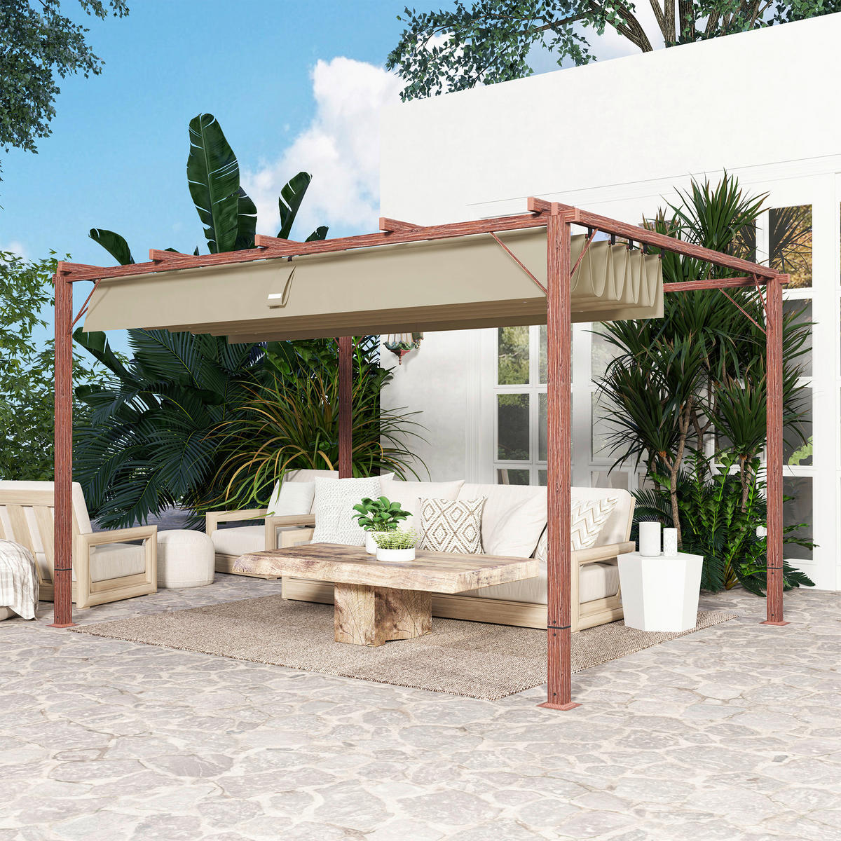 Outsunny Pergola natur Aluminium B/H/L: ca. 300x232x382 cm Pergola - natur (382,00/300,00/232,00cm) - Outsunny