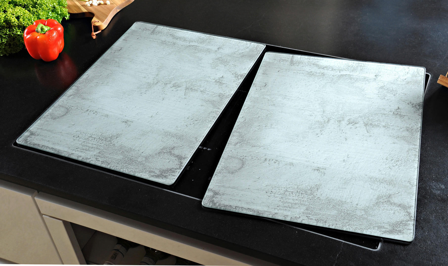Kesper XL Herdabdeckplatte Beton stein Glas B/H/T: ca. 50x38,5x0,8 cm