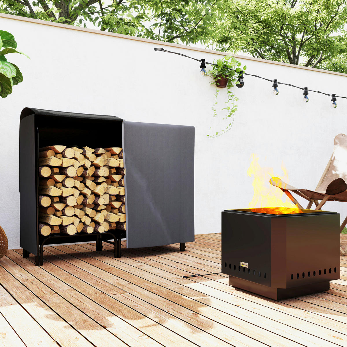 Outsunny Kaminholzregal schwarz B/H/L: ca. 36x99x120 cm Kaminholzregal - schwarz (120,00/36,00/99,00cm) - Outsunny