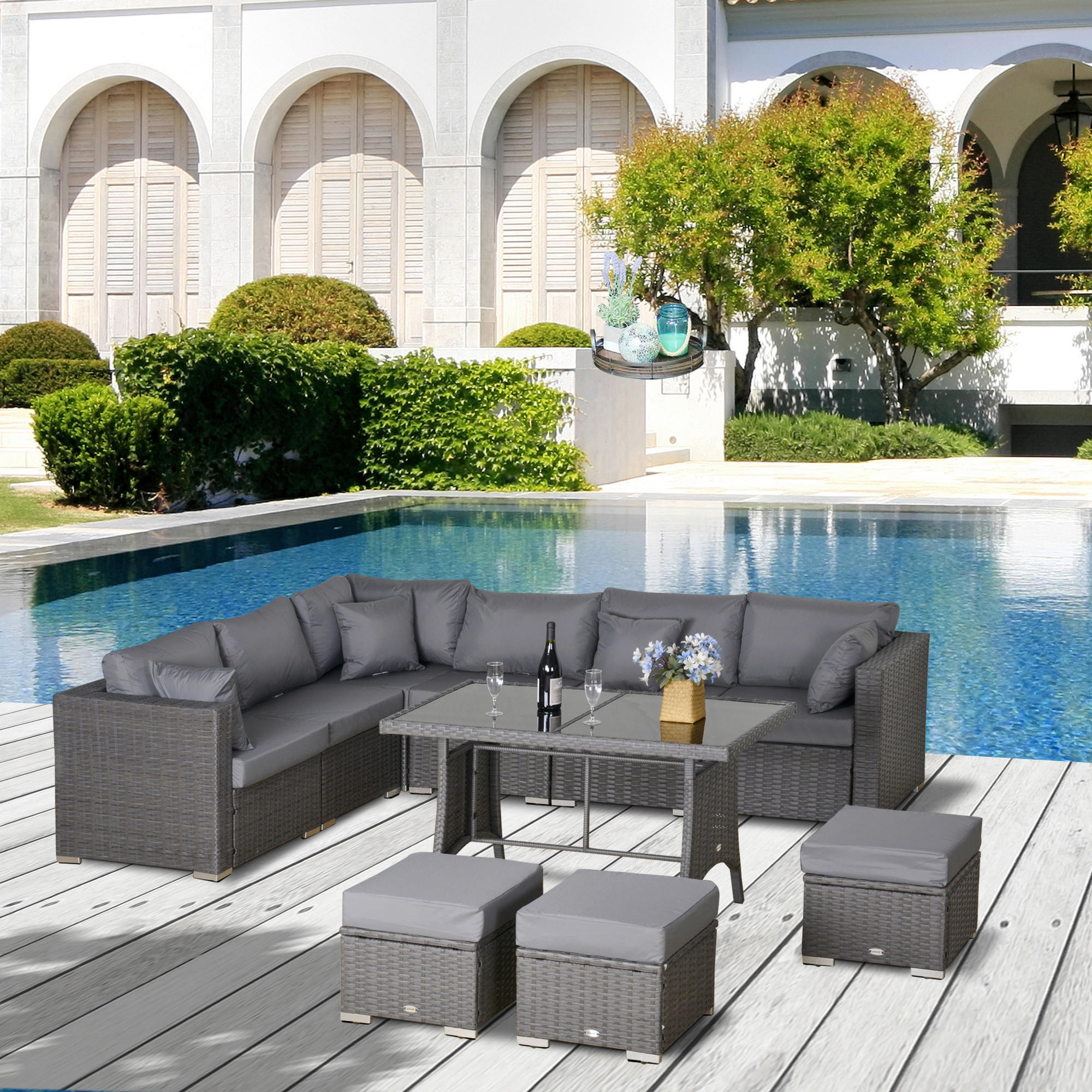 Outsunny Sitzgruppe dunkelgrau Polyrattan B/H/L: ca. 68x120x73 cm Gartenmöbel-Set - dunkelgrau (73,00/68,00/120,00cm) - Outsunny