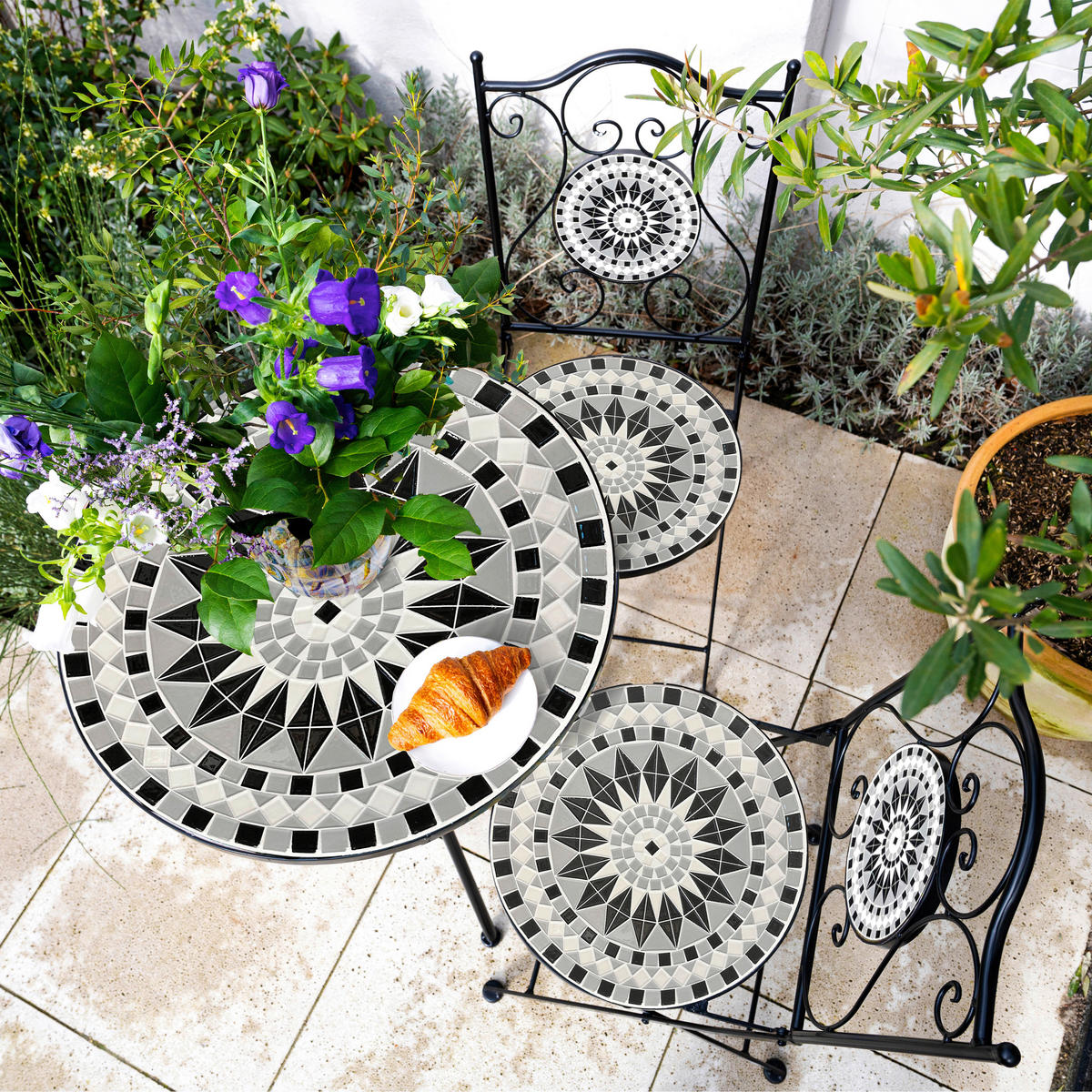 AXI Outdoor Living Bistroset Amélie Mosaik schwarz Metall B/H/L: ca. 60x92x60 cm Amélie Mosaik - weiß/schwarz (60,00/60,00/92,00cm) - AXI Outdoor Living