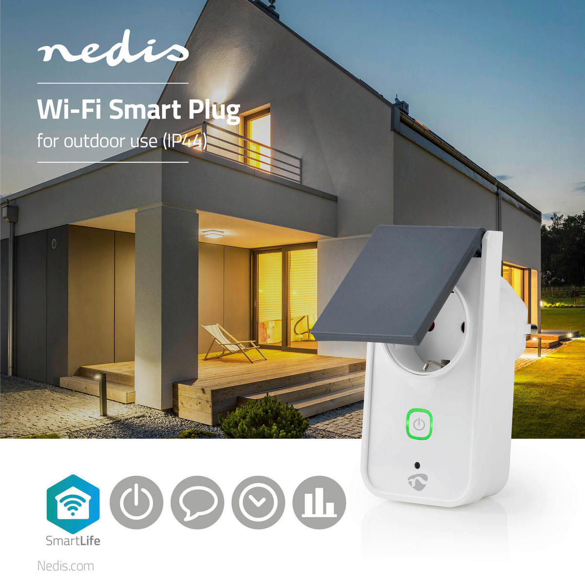 Nedis Smart-Stecker weiß grau Kunststoff B/H/L: ca. 6x11,5x9 cm SmartLife - weiß/grau (9,00/6,00/11,50cm) - Nedis