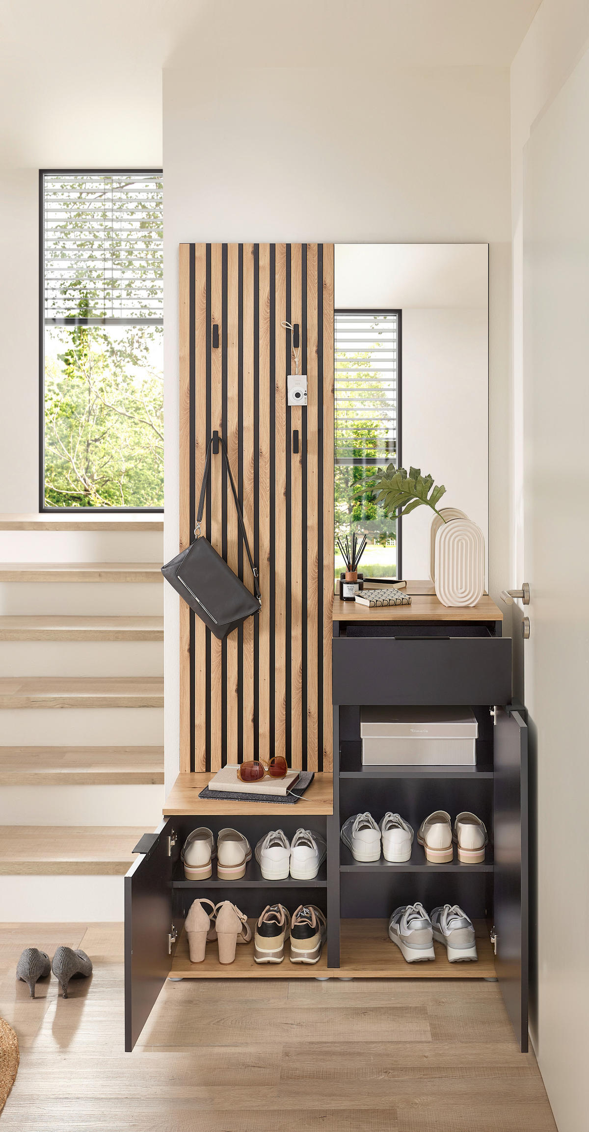 Garderobe Simple anthrazit Eiche Artisan Nachbildung B/H/T: ca. 88x195x35 cm Simple - Eiche/anthrazit (88,00/195,00/35,00cm)