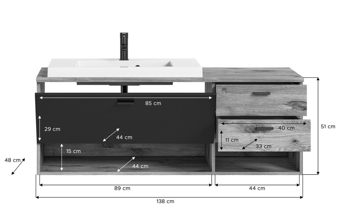 Waschbeckenunterschrank GRADO B/H/T: ca. 140x50x48 cm GRADO - (140,00/50,00/48,00cm) - xonox.home