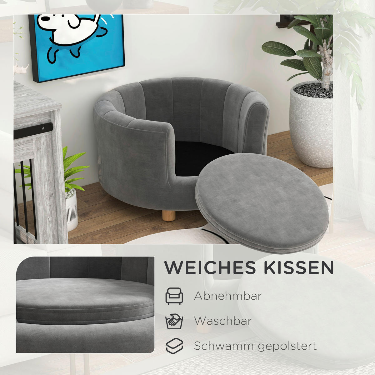 PawHut Hundesofa grau Polyester B/H/L: ca. 64x37x65 cm Hundesofa - grau (65,00/64,00/37,00cm) - PawHut