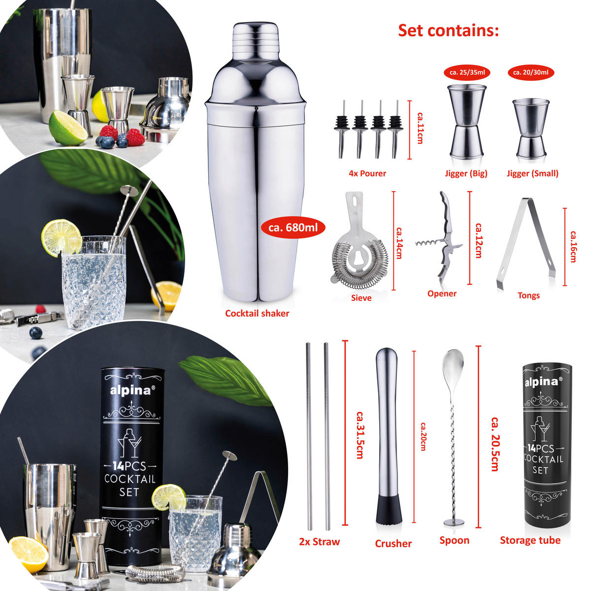 alpina Cocktailset silber Edelstahl Cocktailset_14erSet - silber - alpina