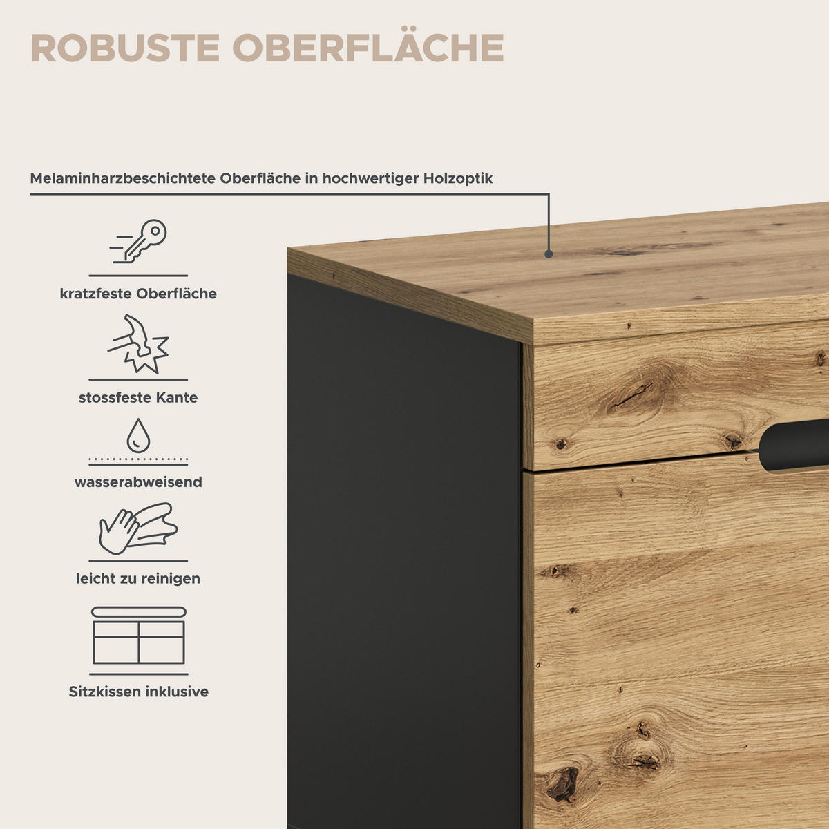 Garderobe Canu basaltgrau Nachbildung Artisan Nachbildung B/H/T: ca. 255x190x37 cm Canu - basaltgrau (255,00/190,00/37,00cm) - xonox.home