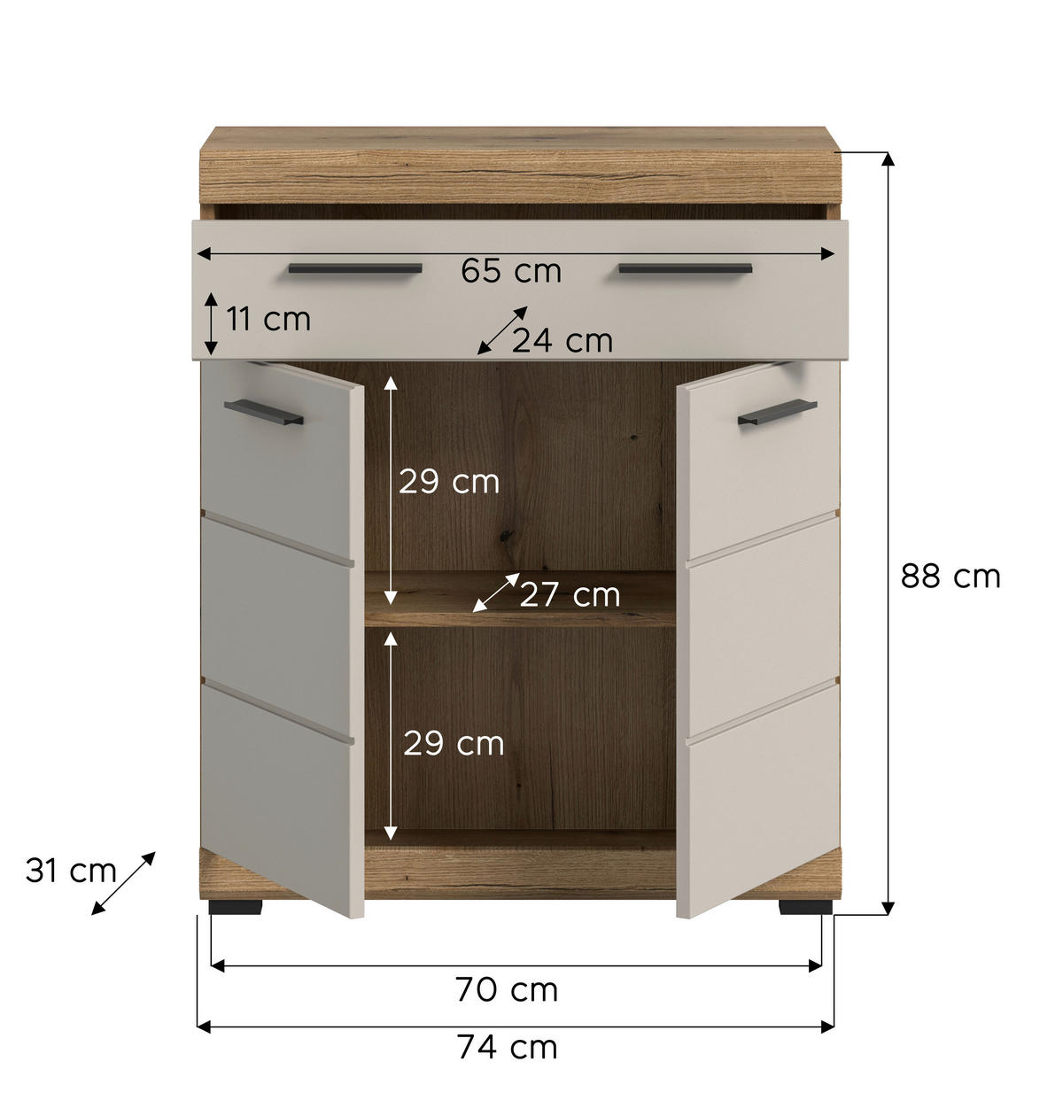 Badhochschrank Scout Evoke Oak Nachbildung Kaschmirgrau Nachbildung B/H/T: ca. 74x88x31 cm Scout - Kaschmirgrau (74,00/88,00/31,00cm) - xonox.home