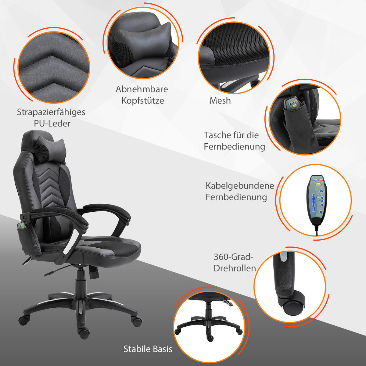 Drehstuhl 921-019BK schwarz 921-019BK - schwarz (68,00/117,00/69,00cm) - HOMCOM