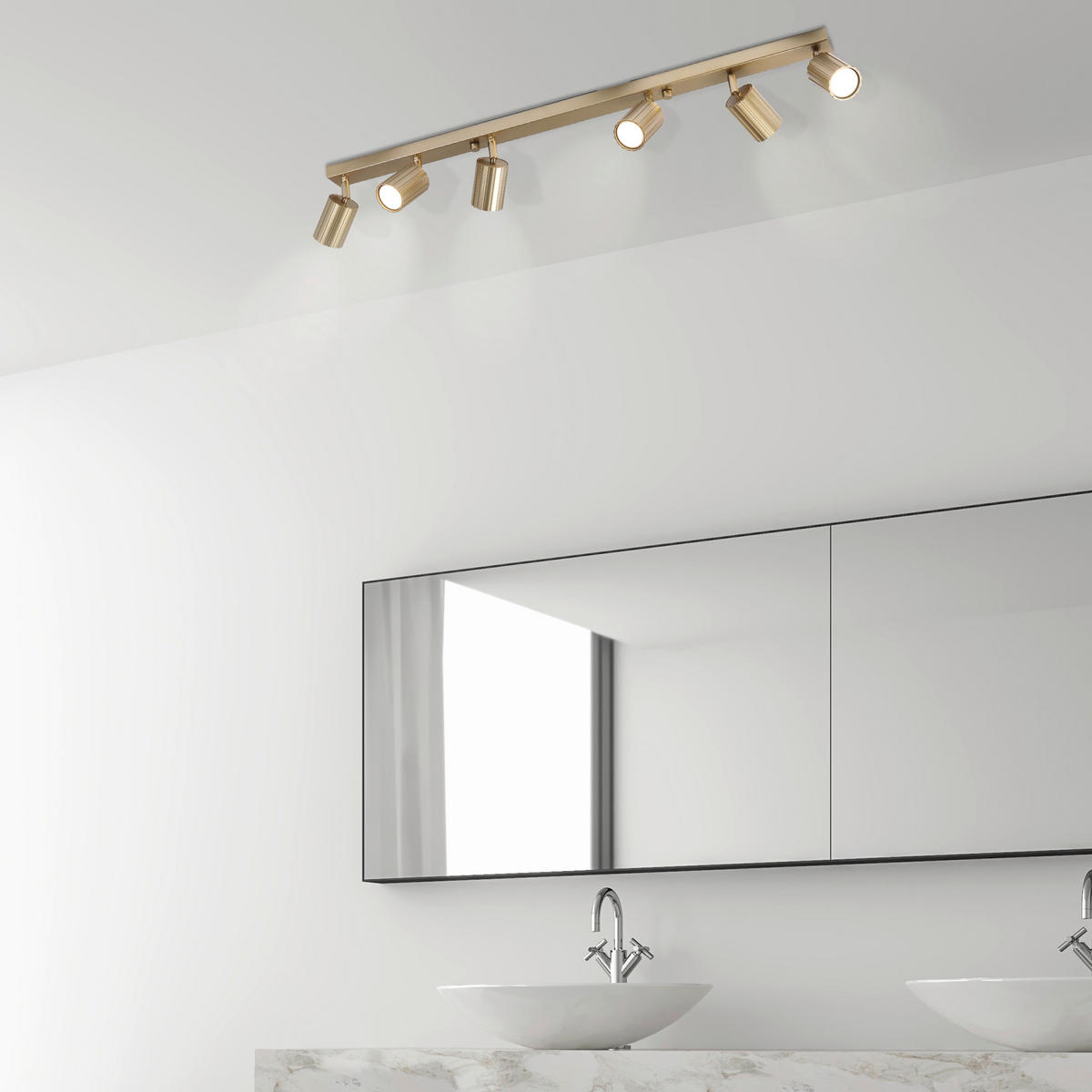 Lamkur Strahler gold Stahl B/H/L: ca. 6,5x16,5x117 cm 6 Brennstellen Prisma - gold (117,00/6,50/16,50cm) - Lamkur