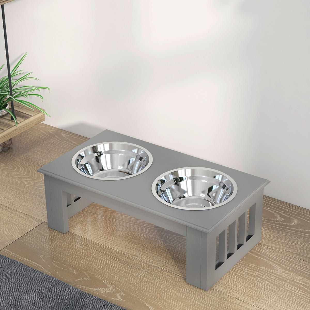 PawHut Futternapf grau MDF B/H/L: ca. 24x15x44 cm Futternapf - grau (44,00/24,00/15,00cm) - PawHut