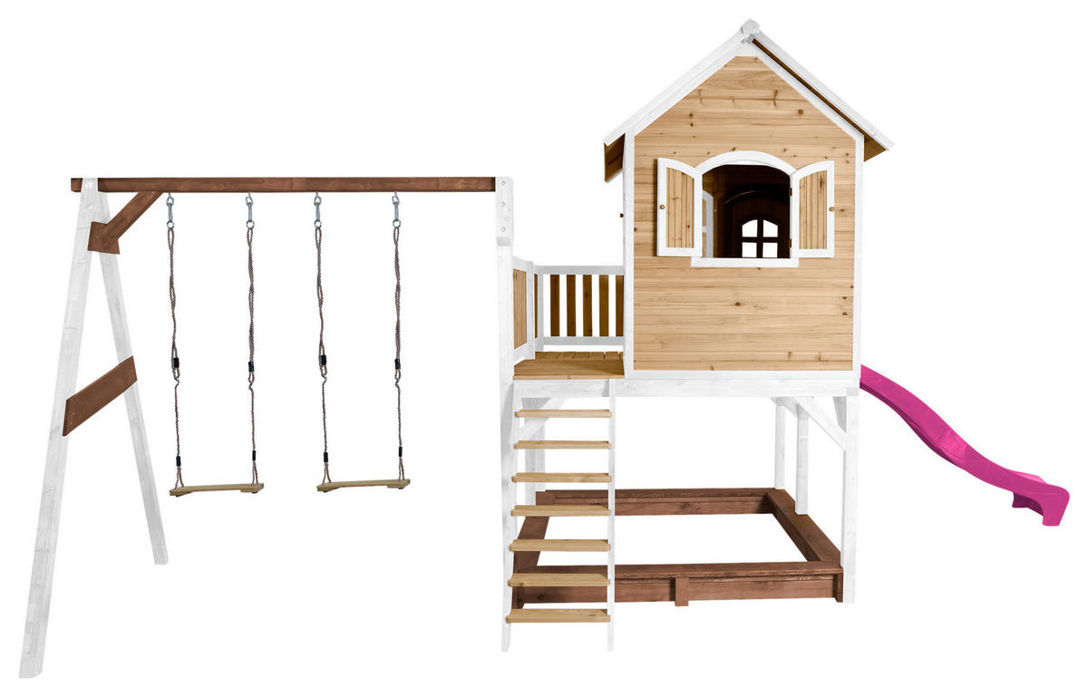 AXI Spielhaus Liam braun B/H/L: ca. 613x291x277 cm Liam - braun/lila (277,00/613,00/291,00cm) - AXI