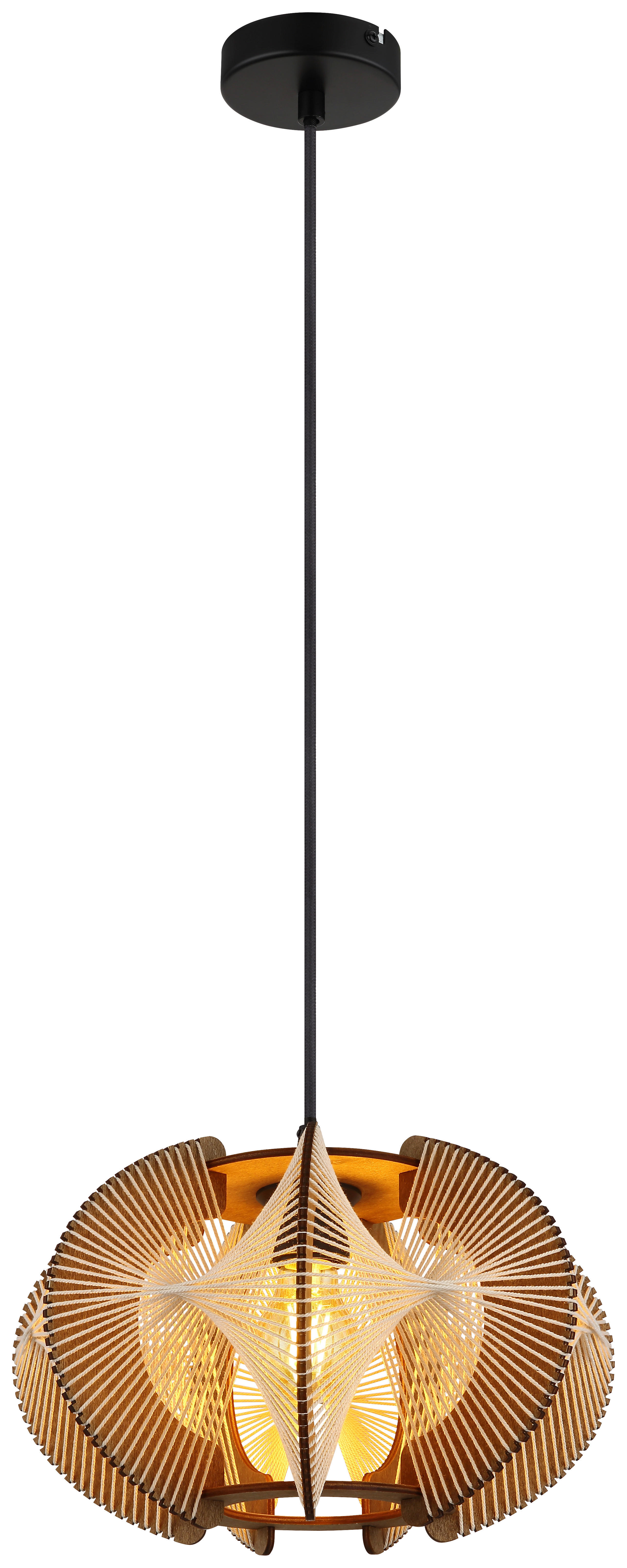 GLOBO Pendelleuchte SAKURA 30533446 natur dunkelbraun schwarz MDF Metall Hanfseil H/D: ca. 150x34 cm E27 1 Brennstellen SAKURA - dunkelbraun/natur (34,00/150,00cm) - GLOBO