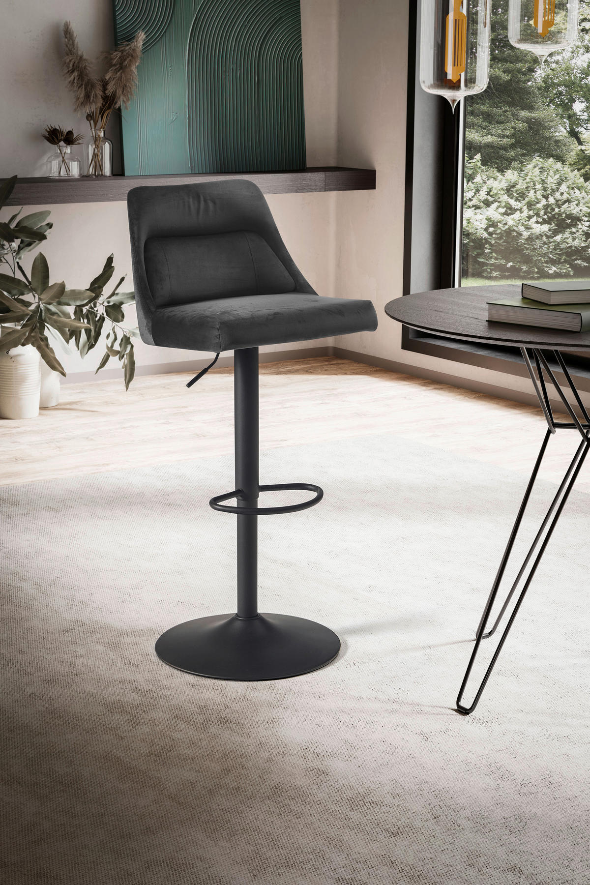 Barhocker schwarz schwarz Samt Eisen B/H/T: ca. 45x106x51 cm Barhocker - schwarz (45,00/106,00/51,00cm) - Wohnling