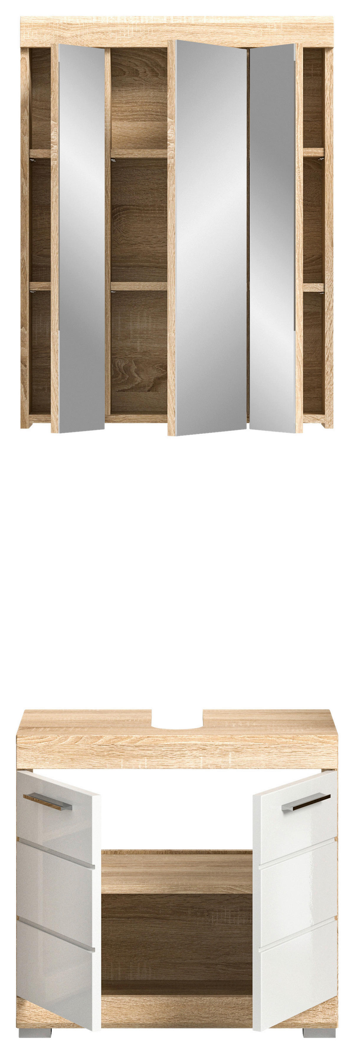Badezimmer-Set LAMBADA Eiche Sonoma Nachbildung weiß Hochglanz B/H/T: ca. 60x191x34 cm LAMBADA - Eiche/weiß (60,00/191,00/34,00cm) - xonox.home